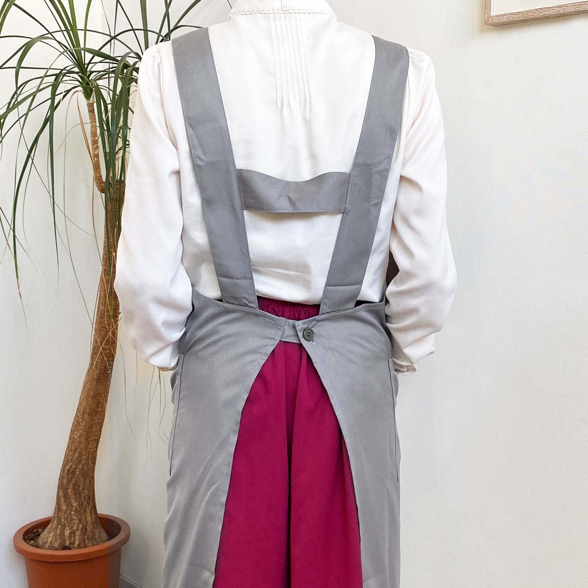 防炎品 H型エプロン グレー 日本製｜燃えにくいエプロン【尾張防